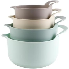Nesting Plastic Mixing Bowl Set with Pour Spouts and Handles, Ombre Mint, 4 Piece Non-Slip