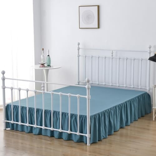 Jupe de lit blanche Queen avec plateforme et volant, 60 x 80 pouces, 2