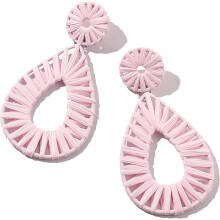 Raffia Tassel Hoop Drop Earrings Handmade Fashion Statement Jewelry for Women