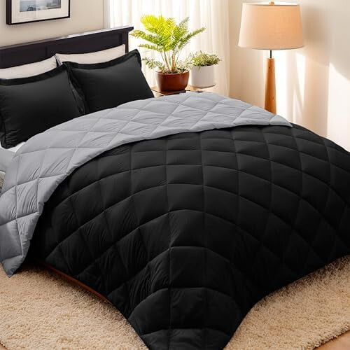 Black Twin/Twin XL Comforter Set Reversible 3 pcs