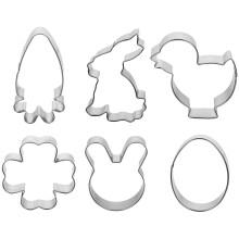 Emporte-pièces en métal (6 pièces) : œuf de Pâques, lapin, trèfle, canard, carotte