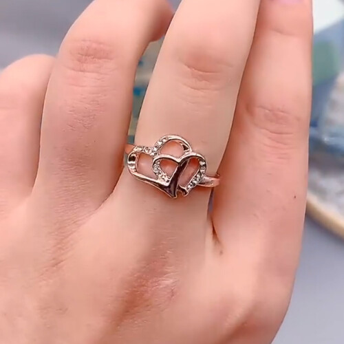 Forlovelsesring Elegant Legering Dobbel Hjerte Kvinner Bryllup 2