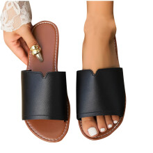 Sandalen voor dames, strandsandalen voor vrouwen, modieuze en casual zomerslippers in effen kleur met vismond, zwart, maat 6.5