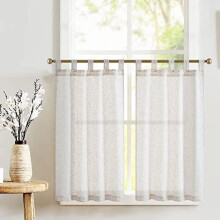 Beige Linen Tier Curtains 36", Farmhouse Tab Top, Light Filtering, for Kitchen/Bathroom/RV – 2 Panels, Compatible with Standard Rods