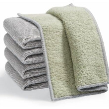 Chiffon de nettoyage double face en microfibre argentée, éponge à vaisselle réutilisable et anti-rayures, tampon à récurer multi-usages pour la