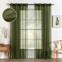 Perdele transparente cu aspect de in, verde măsliniu, 137x165 cm (2 buc.)