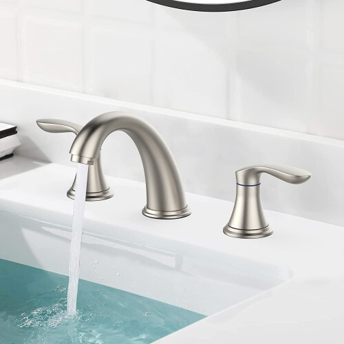 White widespread bathroom faucet 3-hole with stainless 1