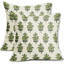 Fundas de almohada florales verde salvia 20x20, juego de 2, estampado de flores y hojas de primavera/verano, fundas de almohada decorativas para