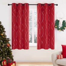 Christmas Red Blackout Curtains, Thermal & Noise-Reducing, Wave Dot Foil Print, 42x45", 2 Panels, Machine-Washable