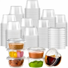 Paquete de 250 vasos desechables de 2 oz para chupitos de gelatina con tapa, vasos desechables para porciones de soufflé con salsa.
