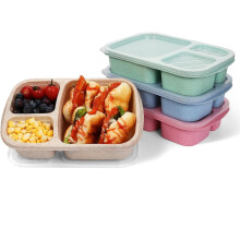 Bento-Box für Erwachsene (4er-Pack), 3-Fächer-Lebensmittelbehälter mit Deckeln, wiederverwendbare Vorratsdosen, mikrowellen- und