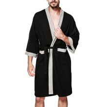abtuhar Mens Robes,Robe for Men,Mens Lightweight Robe,Knit Bathrobe Spa Sleepwear Soft Knee Length Robe With Pockets Black