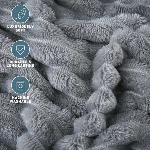 Queen Fleece Throw Blanket 90x90 in Grey 2