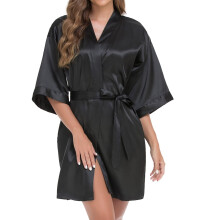 Femei culoare solidă scurtă kimono halat mătăsos satinat halat de baie mireasă domnișoare de onoare se pregătesc pijamale moale cămașă de