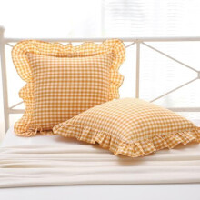 Housses de coussin à carreaux jaunes et blancs à volants 50 x 50 cm, en coton lavé à carreaux moutarde – Compatibles avec les oreillers