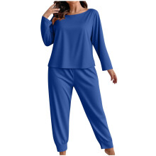 Naisten plus-koon pitkähihainen pyjama-setti, kaksiosainen, pehmeä ja mukava yöasu, yksivärinen, rento istuvuus, XL-5XL