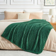 Super Soft King Blanket Green Premium Silky Flannel Fleece 3D Waffle Checkered Lightweight Bed Blanket All Season Use (Dark Green, King(90"x110"))