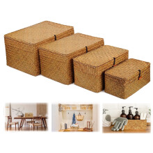 Lot de 4 paniers de rangement en osier naturel avec couvercles
