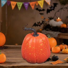 Ankereame Decorazione di Halloween in plastica a forma di zucca - Ornamento leggero arancione da tavolo e davanzale per feste e decorazioni per la