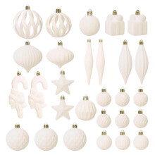 Beige Flocked Christmas Ball Ornaments 28-Piece