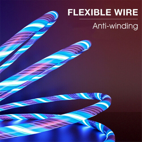 Câble USB-C de 2 m avec éclairage LED dynamique, compatible avec Samsung Galaxy S10/S9/S8+/Note9/8 et Android 2