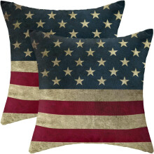 Conjunto de 2 capas de almofada vintage em linho com a bandeira americana, 50x50cm (20x20 polegadas).