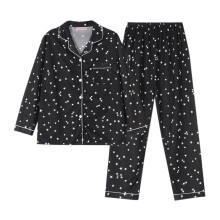 Moderigtigt nattøjssæt med knaplukning og print til kvinder - Langærmet top med lomme og elastiske bukser i taljen (M-2XL) Plus Size pyjamassæt