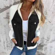 Jachetă denim pentru femei, toamnă/iarnă, 2024, nouă, cu model patchwork, casual, la modă, cu mânecă scurtă, jachetă denim pentru femei,