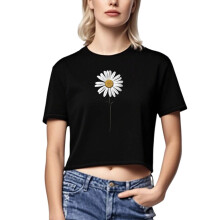 Crop top tendance à imprimé floral pour femme - Dévoilant le nombril - Hauts sexy, grandes tailles XS à XL, basiques confortables en coton