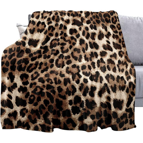 Brown Leopard Print Flannel Throw Blanket 1