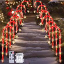 Guirlandes lumineuses de Noël en forme de cannes de Noël, à piles, pour allées, jardins et pelouses (lot de 10).