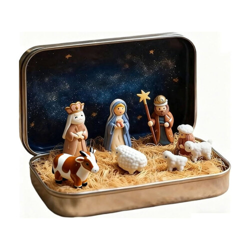 Mini Christmas Nativity Figurines in Tin Box (1 Pack) 2
