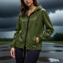 Kukoosong Oversized Damen Regenjacke, leichte Outdoor-Sportjacke mit Reißverschluss und Taschen