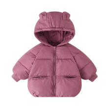 Winterwarme, einfarbige Mäntel für Kleinkinder, Babys und Jungen mit Bärenohren, Kapuze und Wattierung, für 12-18 Monate