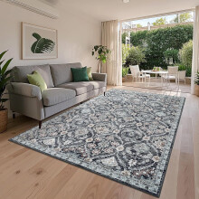 Trellis area rug washable non-slip 5x7 ft blue black