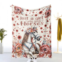 Couverture en flanelle Ă motifs floraux pour amoureux des chevaux 150 x 200 cm