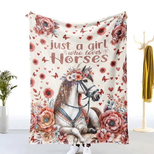 Κουβέρτα Φανέλας Horse Lover με Λουλούδια 150x200εκ.