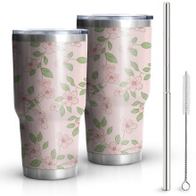 Gobelet isotherme floral de 887 ml (30 oz) avec couvercle et pailles
