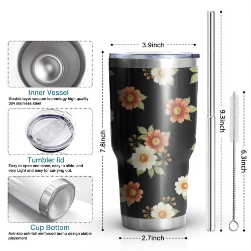 30oz Vakuumisolierter Becher mit Blumenmuster 2