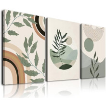 Décoration murale bohème vert sauge – Toiles géométriques minimalistes, motif soleil/arc-en-ciel/feuille/montagne, compatible avec un style