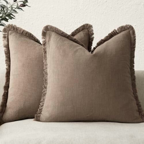 Fodere per cuscini in ramia e cotone con frange, 45x45 cm, set da 2
