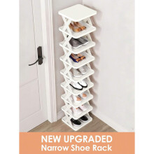 Étagère à chaussures verticale à 9 niveaux – Gain de place, autoportante, montage facile, plastique noir et blanc, pour entrée/placard/couloir