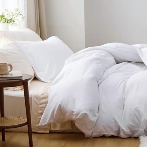 Set copripiumino matrimoniale bianco, 3 pezzi, prelavato 2