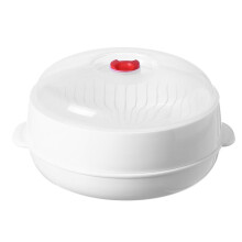 Cuiseur vapeur blanc en plastique pour micro-ondes avec couvercle et poignée pour la cuisson de repas sains