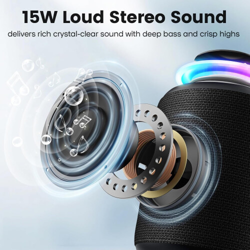 Bluetooth Speaker IP67 Waterproof 15W Stereo Black 1