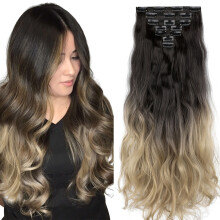 Extensiones de cabello sintético con clip, 7 piezas, doble trama, cabello largo ondulado y liso para mujer.