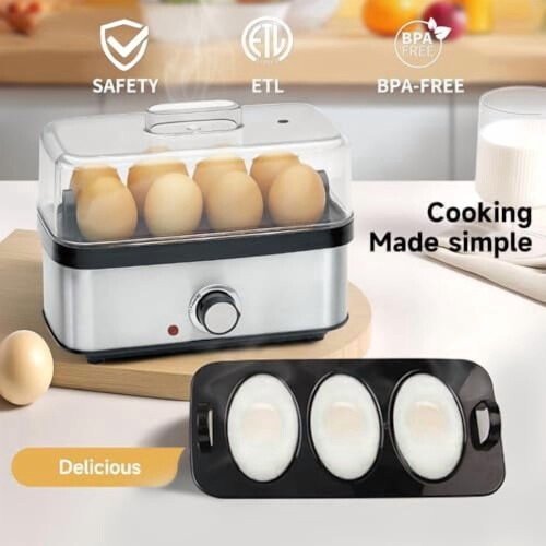 Electric Egg Cooker, 8-Egg Capacity, Steam-Based 1