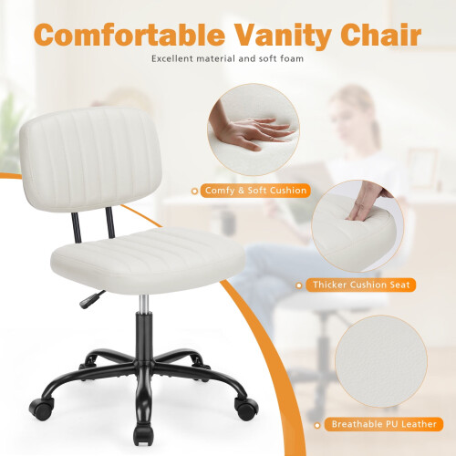 Armless Swivel Office Desk Chair, White 1