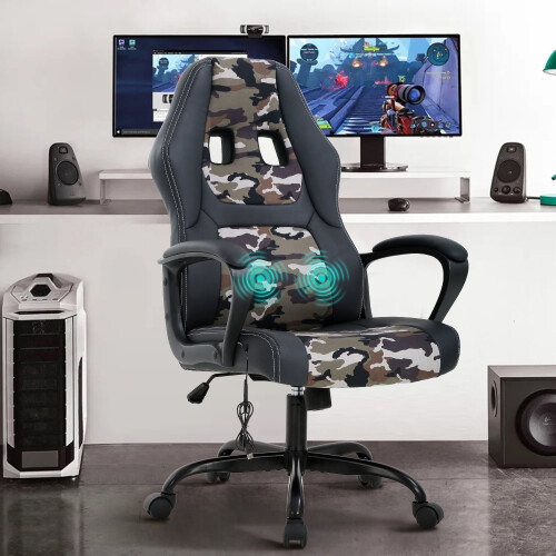 Gaming Chair with Massage & Lumbar Support, Camo