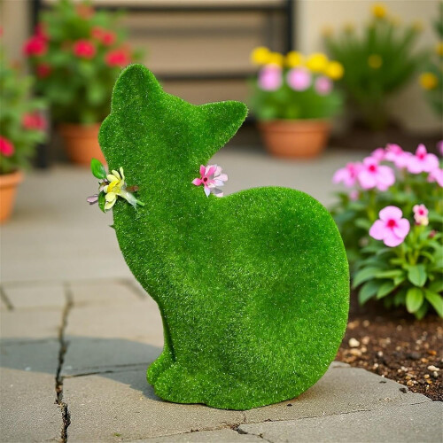 Statue de chat en résine avec finition mousse verte floquée 2